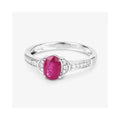 0.85 Ct Oval Pink Ruby Diamond Prong 10K Gold Pave Bridge Ring by Fine Color Jewels