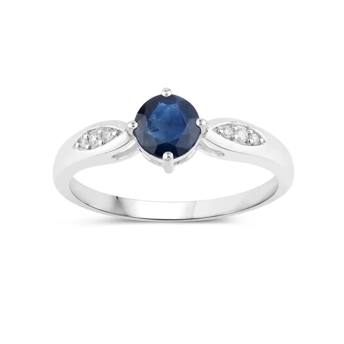 0.85 Ct Round Blue Sapphire & Diamond Prong 10k Gold Cocktail Ring by Fine Color Jewels