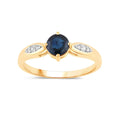 0.85 Ct Round Blue Sapphire & Diamond Prong 10k Gold Cocktail Ring by Fine Color Jewels
