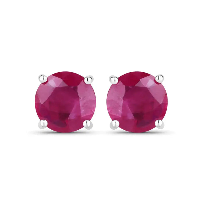 0.86 Ct Round Pink Ruby Prong 10K Gold Stud Earrings by Fine Color Jewels