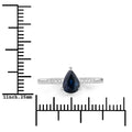 0.86ct Pear Blue Sapphire and Diamond Prong Bridge 14K White Gold Teardrop Pave Band Ring by Fine Color Jewels
