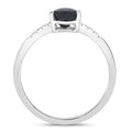 0.86ct Pear Blue Sapphire and Diamond Prong Bridge 14K White Gold Teardrop Pave Band Ring by Fine Color Jewels