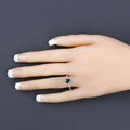 0.86ct Pear Blue Sapphire and Diamond Prong Bridge 14K White Gold Teardrop Pave Band Ring by Fine Color Jewels
