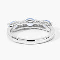 0.87 Ct Oval Blue Aquamarine and Lab Diamond Prong Silver Five Stone Ring by Fine Color Jewels