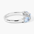 0.87 Ct Oval Blue Aquamarine and Lab Diamond Prong Silver Five Stone Ring by Fine Color Jewels