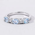0.87 Ct Oval Blue Aquamarine and Lab Diamond Prong Silver Five Stone Ring by Fine Color Jewels