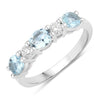 0.87 Ct Oval Blue Aquamarine and Lab Diamond Prong Silver Five Stone Ring