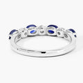 0.88 Ct Oval Blue Sapphire & Lab Diamond Prong Silver Half Eternity Seven Stone Ring by Fine Color Jewels