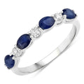 0.88 Ct Oval Blue Sapphire & Lab Diamond Prong Silver Half Eternity Seven Stone Ring by Fine Color Jewels