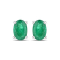0.88 Ct Oval Green Zambian Emerald Prong 10K Gold Stud Earrings by Fine Color Jewels