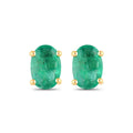 0.88 Ct Oval Green Zambian Emerald Prong 10K Gold Stud Earrings by Fine Color Jewels