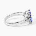 0.88 Ct Oval Violet Tanzanite and Lab Grown Diamond Prong Silver Bypass Ring by Fine Color Jewels