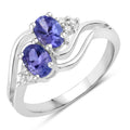 0.88 Ct Oval Violet Tanzanite and Lab Grown Diamond Prong Silver Bypass Ring by Fine Color Jewels