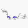 0.88 Ct Oval Violet Tanzanite & Lab Diamond Bezel Silver Dangle Earrings by Fine Color Jewels