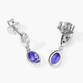 0.88 Ct Oval Violet Tanzanite & Lab Diamond Bezel Silver Dangle Earrings by Fine Color Jewels