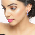 0.88 Ct Oval Violet Tanzanite & Lab Diamond Bezel Silver Dangle Earrings by Fine Color Jewels