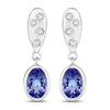 0.88 Ct Oval Violet Tanzanite & Lab Diamond Bezel Silver Dangle Earrings