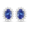 0.88 Ct Oval Violet Tanzanite & Lab Diamond Prong Silver Halo Basket Stud Earrings by Fine Color Jewels