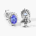 0.88 Ct Oval Violet Tanzanite & Lab Diamond Prong Silver Halo Basket Stud Earrings by Fine Color Jewels