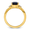 0.89 Ct Cushion Blue Created Sapphire & Lab Diamond Three Stone 14K Gold Bypass Ring by Fine Color Jewels