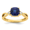 0.89 Ct Cushion Blue Created Sapphire & Lab Diamond Three Stone 14K Gold Bypass Ring