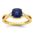 0.89 Ct Cushion Blue Created Sapphire & Lab Diamond Three Stone 14K Gold Bypass Ring by Fine Color Jewels