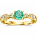 0.89 Ct Round Green Emerald and Moissanite Prong 22K Gold Vermeil Engagement Ring by Fine Color Jewels