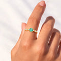 0.89 Ct Round Green Emerald and Moissanite Prong 22K Gold Vermeil Engagement Ring by Fine Color Jewels