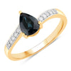 0.89ct Pear Blue Sapphire and White Diamond Prong 14K Yellow Gold Bypass Pave Band Ring