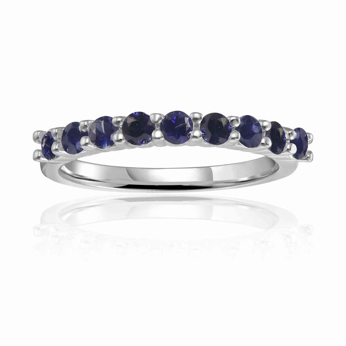 0.9 Ct Round Blue Sapphire Prong Silver Half Eternity Ring by Fine Color Jewels