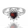 0.90 Ct Heart Red Garnet Prong Silver Halo Ring