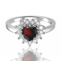 0.90 Ct Heart Red Garnet Prong Silver Halo Ring by Fine Color Jewels