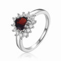 0.90 Ct Heart Red Garnet Prong Silver Halo Ring by Fine Color Jewels