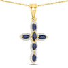 0.90 Ct Marquise Blue Sapphire Prong Silver Cross Pendant Necklace