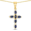 0.90 Ct Marquise Blue Sapphire Prong Silver Cross Pendant Necklace by Fine Color Jewels