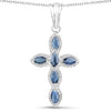 0.90 Ct Marquise Blue Sapphire Prong Silver Cross Pendant Necklace