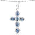 0.90 Ct Marquise Blue Sapphire Prong Silver Cross Pendant Necklace by Fine Color Jewels