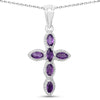 0.90 Ct Marquise Purple Amethyst Prong Silver Cross Pendant Necklace