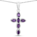 0.90 Ct Marquise Purple Amethyst Prong Silver Cross Pendant Necklace by Fine Color Jewels