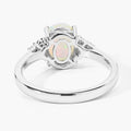 0.90 Ct Oval White Ethiopian Opal and Lab Diamond Prong Silver Cocktail Ring by Fine Color Jewels