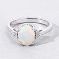0.90 Ct Oval White Ethiopian Opal and Lab Diamond Prong Silver Cocktail Ring by Fine Color Jewels