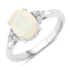 0.90 Ct Oval White Ethiopian Opal and Lab Diamond Prong Silver Cocktail Ring
