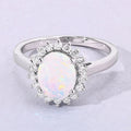 0.90 Ct Oval White Ethiopian Opal and Lab Diamond Prong Silver Halo Ring by Fine Color Jewels