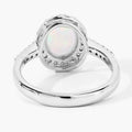 0.90 Ct Oval White Ethiopian Opal and Lab Diamond Prong Silver Halo Pave Ring by Fine Color Jewels