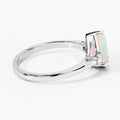 0.90 Ct Pear White Ethiopian Opal and Lab Diamond Prong Silver Three Stone Ring by Fine Color Jewels