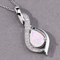 0.90 Ct Pear White Ethiopian Opal & Lab Diamond Prong Silver Teardrop Crossover Pendant Necklace by Fine Color Jewels