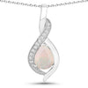 0.90 Ct Pear White Ethiopian Opal & Lab Diamond Prong Silver Teardrop Crossover Pendant Necklace