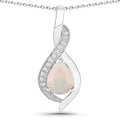 0.90 Ct Pear White Ethiopian Opal & Lab Diamond Prong Silver Teardrop Crossover Pendant Necklace by Fine Color Jewels