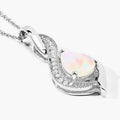 0.90 Ct Pear White Ethiopian Opal & Lab Diamond Prong Silver Teardrop Crossover Pendant Necklace by Fine Color Jewels
