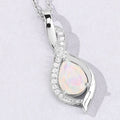 0.90 Ct Pear White Ethiopian Opal & Lab Diamond Prong Silver Teardrop Crossover Pendant Necklace by Fine Color Jewels